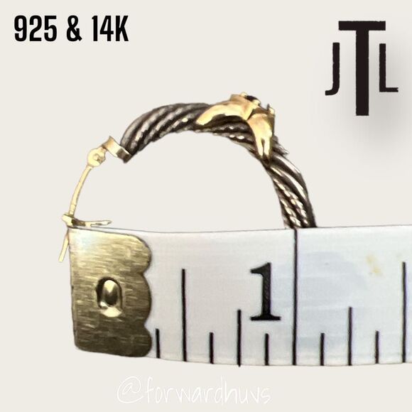 JTL Sterling Silver & 14K Gold Twisted Hoop Earrings – Amethyst Gemstone Accents - Picture 10 of 13